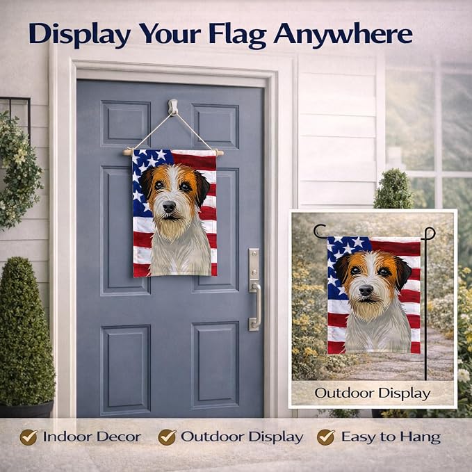 Caroline's Treasures CK6678GF Russell Terrier Dog American Flag Garden Flag Mailbox Flag Decorative Yard Flag Banner Outside Patio Artwork Yard Flower Beds, Garden Size, Multicolor