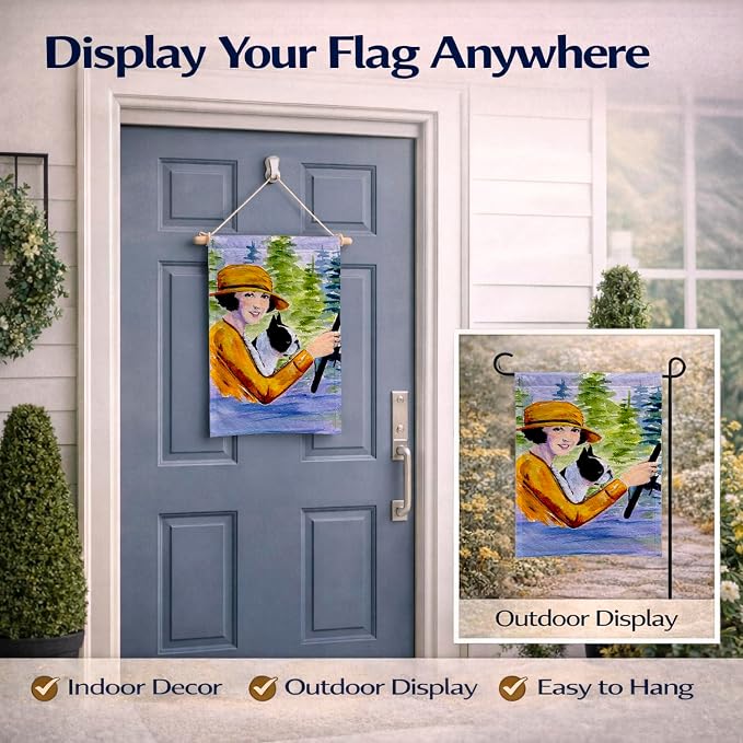 Caroline's Treasures SS8534GF Woman Driving with her Boston Terrier Garden Flag Mailbox Flag Decorative Yard Flag Banner Outside Patio Artwork Yard Flower Beds, Garden Size, Multicolor