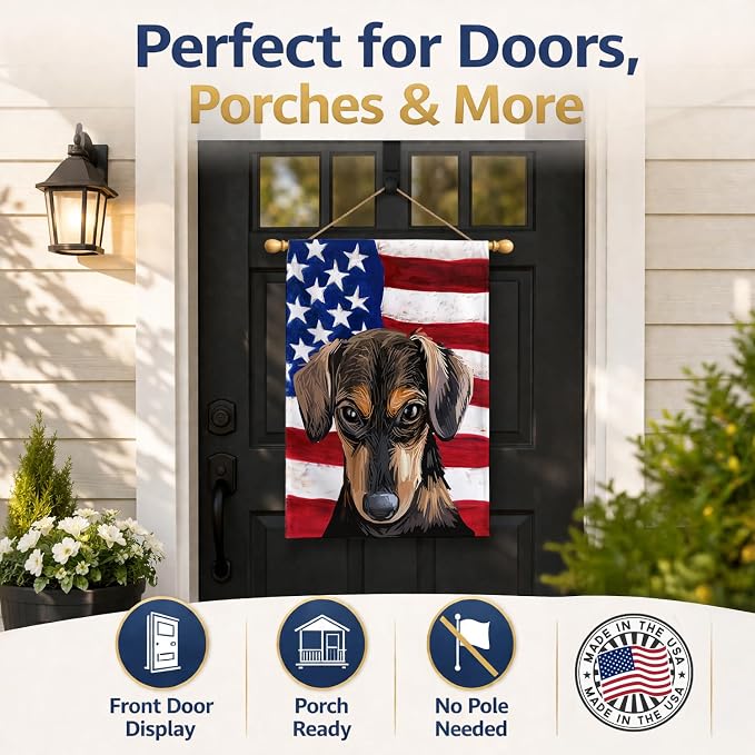 Caroline's Treasures CK6699CHF Serbian Hound Dog American Flag House Flag Large Porch Sleeve Pole Decorative Outside Yard Banner Artwork Wall Hanging, Polyester, House Size, Multicolor
