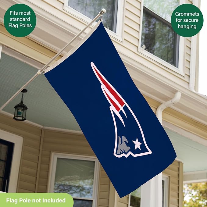 NFL New England Patriots 3 x 5 Outdoor Durable House Flag with Grommets | Sport Team Flag & Banner | Indoor Wall Decor Flag for Room | Works with Flag Poles for Outside House