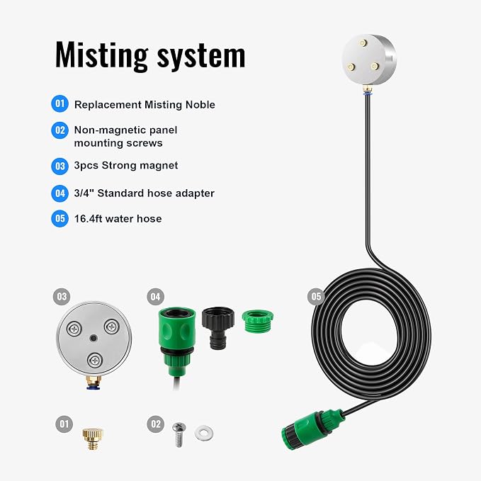 Fan Misters for Cooling Outdoor, Magnetic Misting Cooling System, Triple Nozzle Design, 16.4FT Misting Line, Outside Fans Misting Kit for Cool Patio, Backyard, Pool (Fans Not Included)