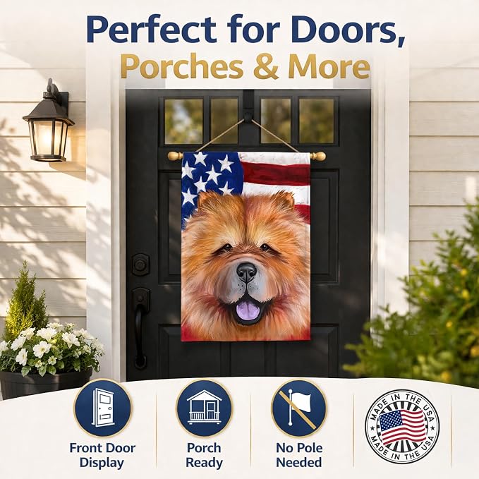 Caroline's Treasures CK6490CHF Chow Chow Dog American Flag House Flag Large Porch Sleeve Pole Decorative Outside Yard Banner Artwork Wall Hanging, Polyester, House Size, Multicolor