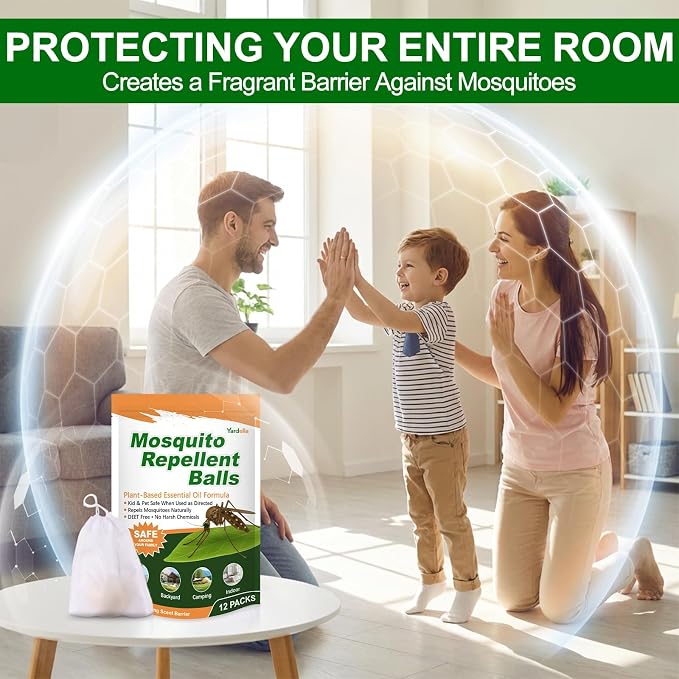 Mosquito Repellent Balls, Upgrade Outdoor & Indoor Mosquito Repellent for Patio, Yard, Camping, RV, Powerful 12-Pack Peppermint Oil & Citronella Oil Mosquito Deterrent, Safe for Kids & Pets