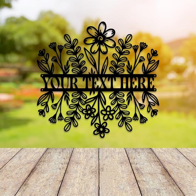 MeMate Custom Name Garden Sign - Metal Flowers Art Decoration, Personalized, 8-24 Inches, Housewarming Gift