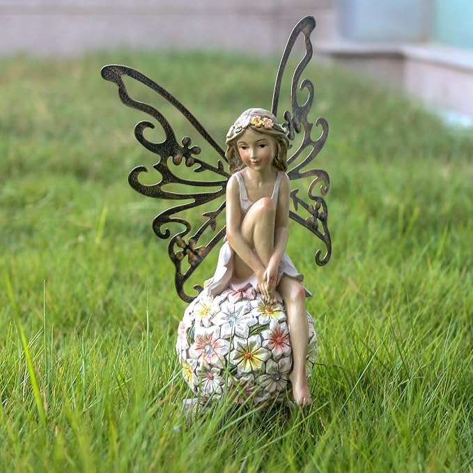 Solar Fairy Statue Garden Decor - Fairies and 7 LED Lights - Lawn Decor Statue for Patio, Balcony, Yard Ornament - Gifts for Mom Grandma Women