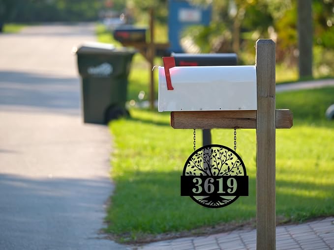 Custom Metal House Sign,Metal House Street Number Sign, Custom House Number Garden Flag, Hanging Lamp Post Address Plaque with House Number, Metal Address Sign for Yard, Hanging Mailbox Numbers Plaque