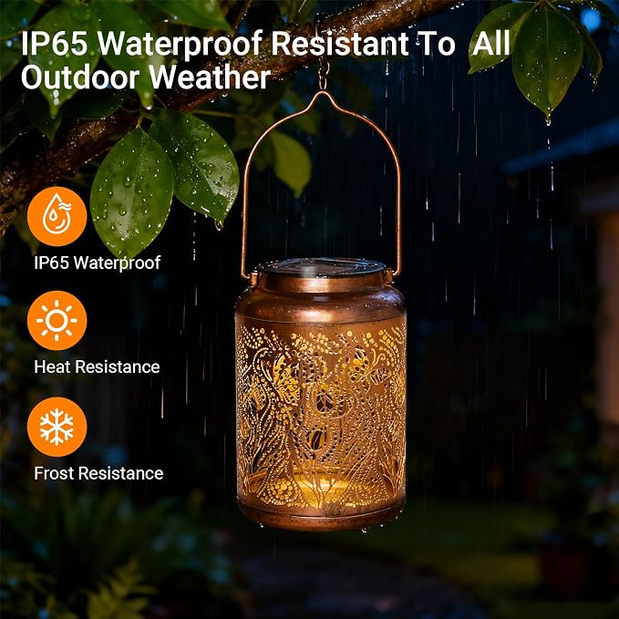 2 Pack Butterfly Solar Lanterns Outdoor Waterproof, Birthday Gifts for Women Mom Grandma Seniors, Metal Hanging Lanterns Decorative Colorful LED Lights for Lawn, Yard, Patio, Backyard, Porch