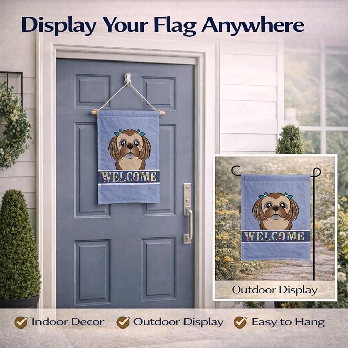Caroline's Treasures BB1435GF Chocolate Brown Shih Tzu Welcome Garden Flag, Blue Mailbox Flag Decorative Yard Flag Banner Outside Patio Artwork Yard Flower Beds, Garden Size, Multicolor