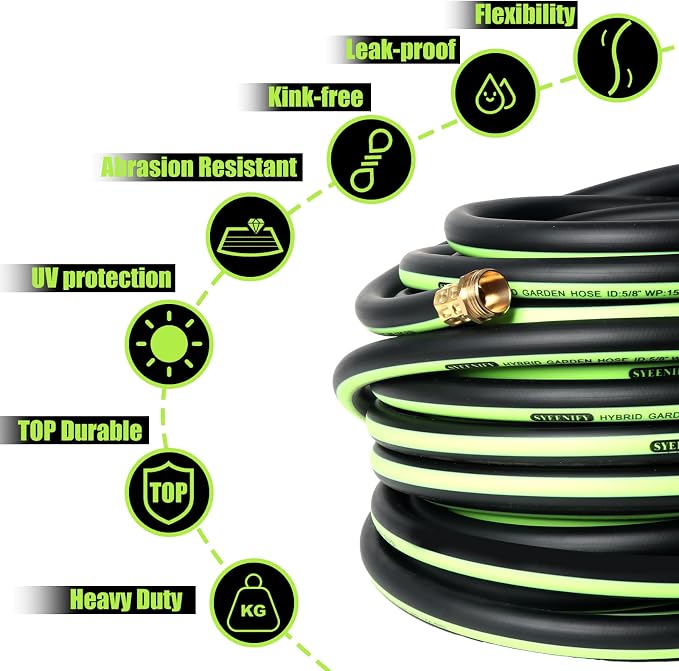Kink Free Garden Hose 25ft 5/8", Heavy Duty Hybrid Water Hose, Ultra Durable Flexible Rubber Hose with Sprayer Nozzle,Leakproof Yard Outdoor Hose with Brass Solid Connector