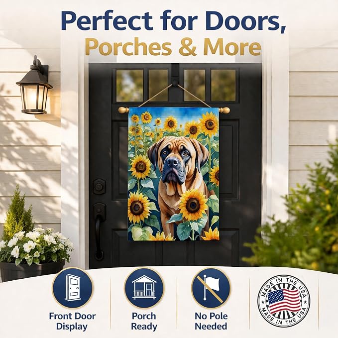 Caroline's Treasures DAC6120CHF Mastiff in Sunflowers House Flag Large Porch Sleeve Pole Decorative Outside Yard Banner Artwork Wall Hanging, Polyester, House Size, Multicolor
