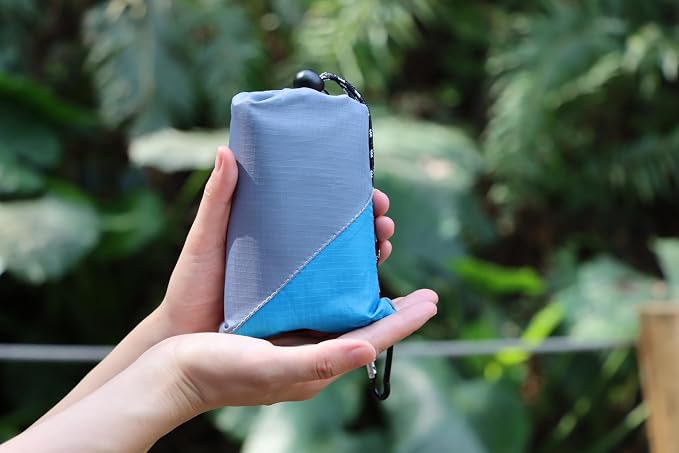 Orga'Neat Pocket Picnic Blanket, Beach Mat Waterproof Sandproof, Compact Lightweight Small Tarp for Camping, Hiking, Backpacking, Festival, Travel, Foldable in Bags (Grey/Blue, 55"x39")