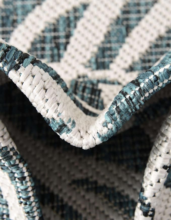 Unique Loom Outdoor Botanical Collection Area Rug - Palm (6' 1" Round Teal/Ivory)