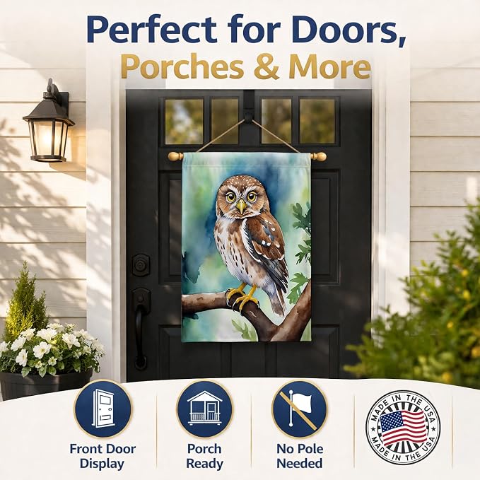 Caroline's Treasures Northern Pygmy Owl House Flag Large Porch Sleeve Pole Decorative Outside Yard Banner Artwork Wall Hanging, Polyester, House Size, Multicolor