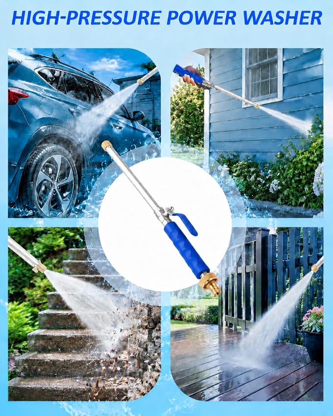 Upgraded Jet Nozzle Power Washer for Garden Hose,1PC 2-in-1 Jet Nozzle High Pressure Hose Nozzle with 2 Different Nozzles and Hose Quick Connectors for Car Washing Patio Garden Outdoor Cleaning(Blue)