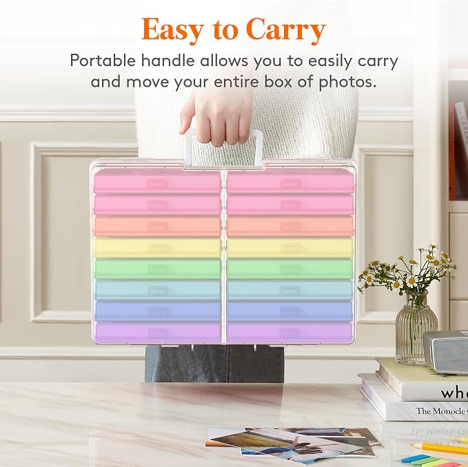 Lifewit 16 Pcs Photo Storage Box, Photo Albums 4x6 Pictures, Acid-Free Stackable Case with Labels, Trading Card Container for Sticker, Seed, Scrapbooking, Diamond Art, Classroom Supplies, Multicolor