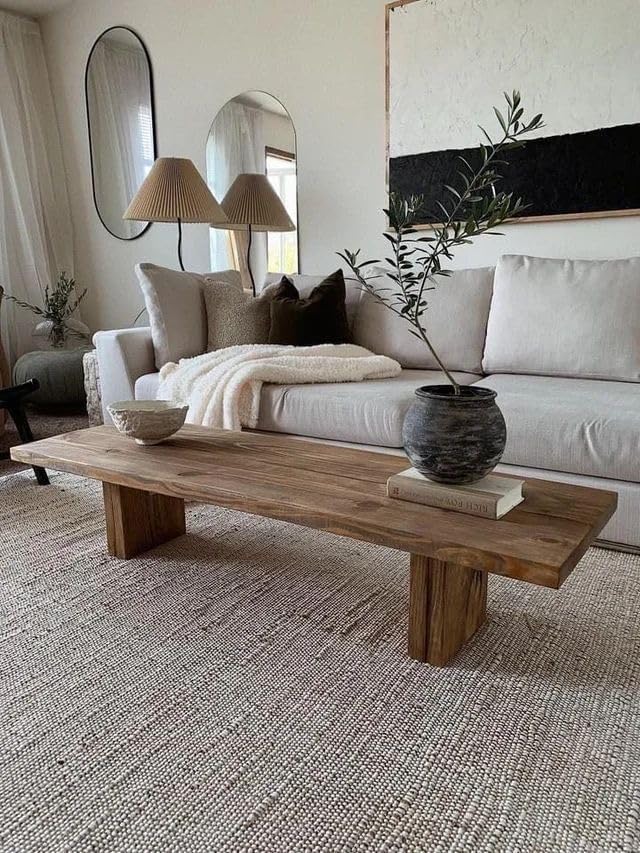 Jute Cotton Hand Woven Area Rug (6' x 9' Natural) | Farmhouse Area Rug for Living Room Bedroom Hallway Entryway Rustic Vintage Bohemian Décor