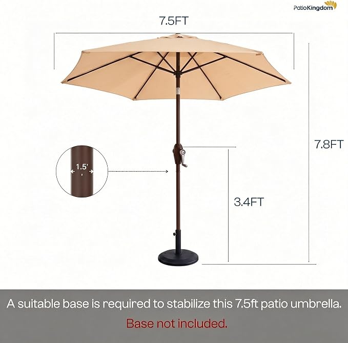 7.5ft Patio Umbrella, Outdoor Table Market Umbrella with Smooth Crank Lift, 6 Windproof Fiberglass Ribs, UPF50+ UV Protection for Deck, Pool, Garden and Backyard