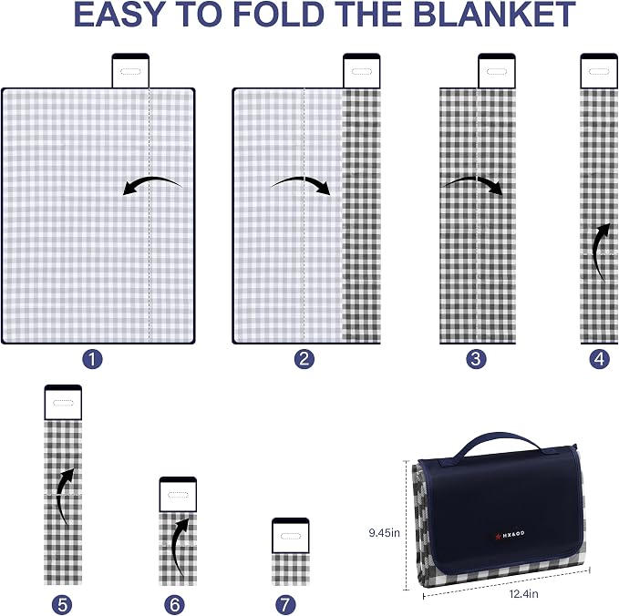 HX&OD Picnic Blanket Outdoor Extra Large Picnic Mat 80"X60" Camping Blanket Beach Blanket Foldable Waterproof Sand Mat Hiking Travel Family Concerts(Blue)