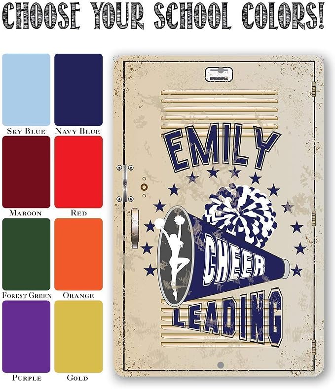 Personalized Cheerleader Design Locker Decor - Custom Name Cheerleader Room Decor, Girls Bedroom Accessories, Unique Graduation Gift, 8x12 or 12x8 Use Indoor or Outdoor Rustic Style Metal Tin Sign