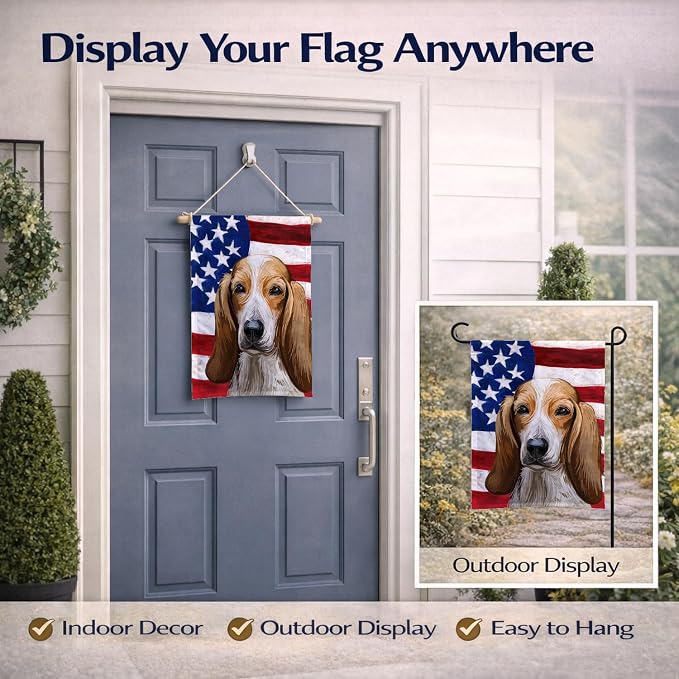 Caroline's Treasures CK6684GF Colombian Fino Hound Dog American Flag Garden Flag Mailbox Flag Decorative Yard Flag Banner Outside Patio Artwork Yard Flower Beds, Garden Size, Multicolor