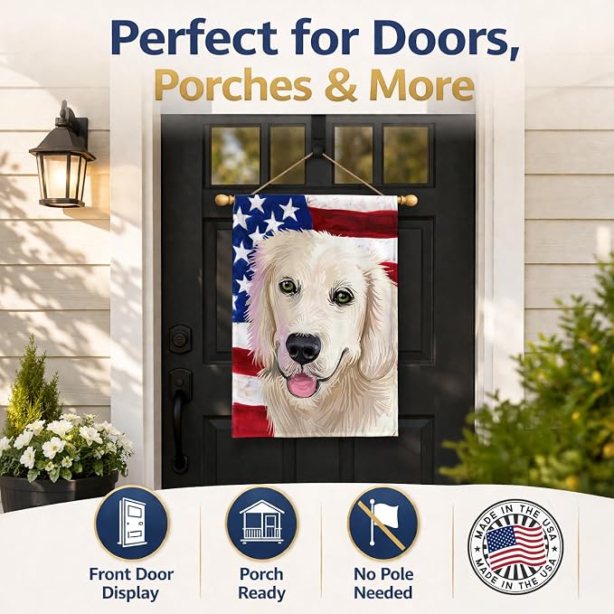 Caroline's Treasures CK6542CHF Golden Retriever Dog American Flag House Flag Large Porch Sleeve Pole Decorative Outside Yard Banner Artwork Wall Hanging, Polyester, House Size, Multicolor