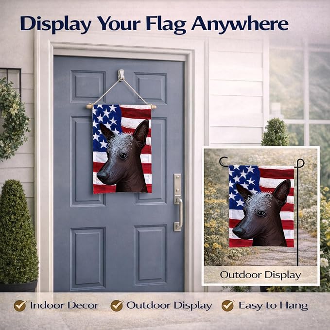 Caroline's Treasures CK6614GF Mexican Hairless Dog American Flag Garden Flag Mailbox Flag Decorative Yard Flag Banner Outside Patio Artwork Yard Flower Beds, Garden Size, Multicolor
