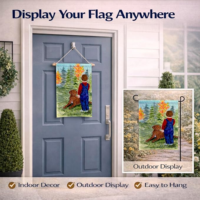 Caroline's Treasures SS8547GF Little boy with his Chesapeake Bay Retriever Garden Flag Mailbox Flag Decorative Yard Flag Banner Outside Patio Artwork Yard Flower Beds, Garden Size, Multicolor