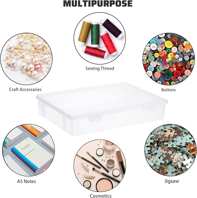 BTSKY Clear Plastic Storage Box with Flap Lid, Multipurpose Craft Organizers and Storage Box Art Supply Storage Organizer Plastic Sewing Box for Beads Pencils Notebooks, 6 Pack Medium
