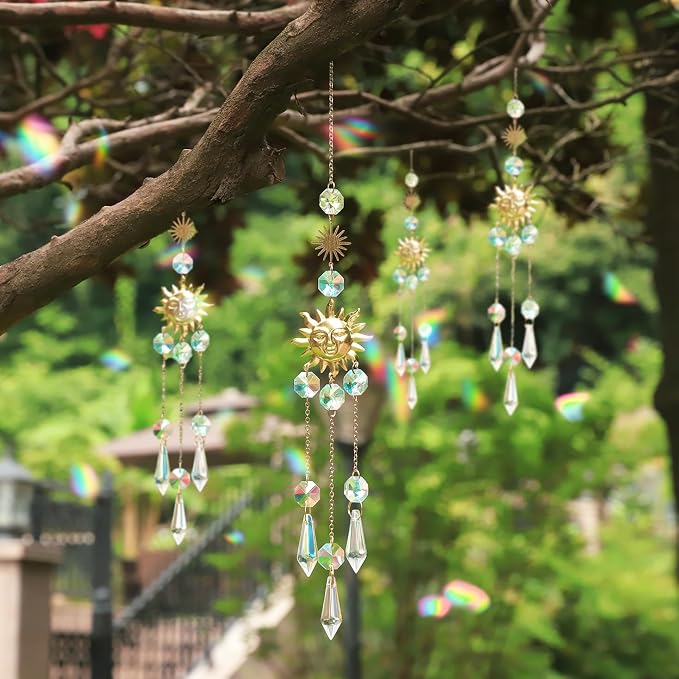 AIPRIDY DIY Crystal Beaded Fairy Wand Garden Stakes Kit, Colorful Decorative Wands with Assembly Guide, 12 or 10 Inch Threaded Rods,Outdoor Garden Decoration Set (390, Rainbow+Mixed Top)