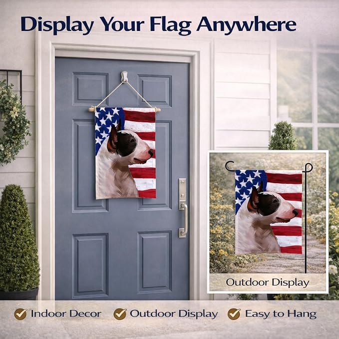 Caroline's Treasures CK6466GF Bull Terrier Miniature American Flag Garden Flag Mailbox Flag Decorative Yard Flag Banner Outside Patio Artwork Yard Flower Beds, Garden Size, Multicolor