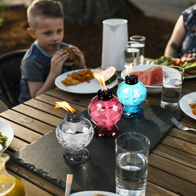 4 Pack Glass Table Torch,Citronella Glass Table top Torches with Wick and Cap for Outdoor ,Refillable Torches Landscape Lanterns Torches for Yard Patio Christmas Garden,Party Decor