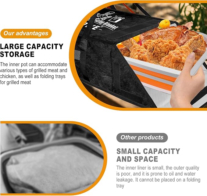 BBQ Blanket for Resting Meat - Insulated Meat Resting Bag for Smoking & Grilling | Compatible with Multiple Models BBQ Prep Tub for Large Brisket/Beef/Pork Shoulders, Gifts for Men (Black)