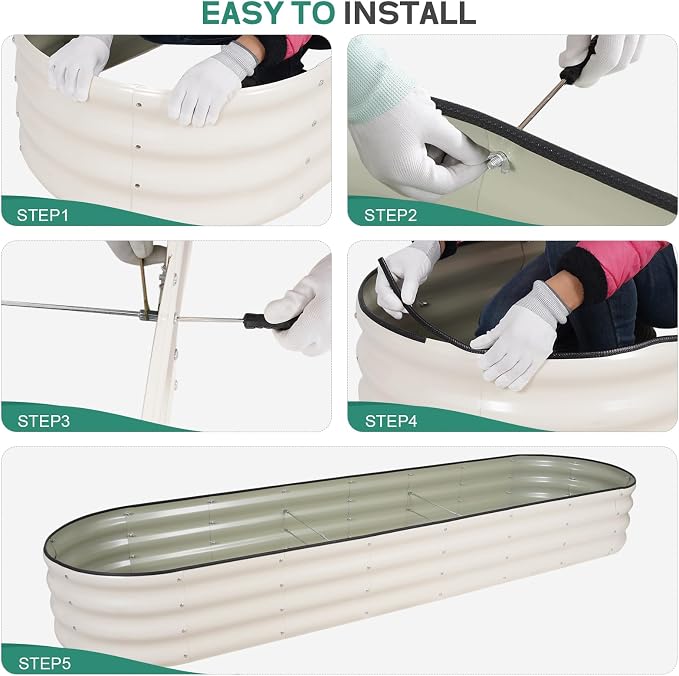 Galvanized Raised Garden Bed - 8×2×1ft Planter Raised Beds for Gardening | Oval Metal Garden Planter Box with Safety Edging and Bracing Rods for Vegetables Fruits and Flowers (White)