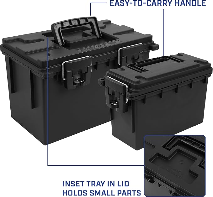 Sheffield Ammo Box Made in USA, Stackable Lockable Ammo Storage Box, Black | XL & Standard Lockable Storage Box, Water & Dust Resistant Dry Box, Secures Hunting Gear, Gun Accessories, Supplies, Bullets