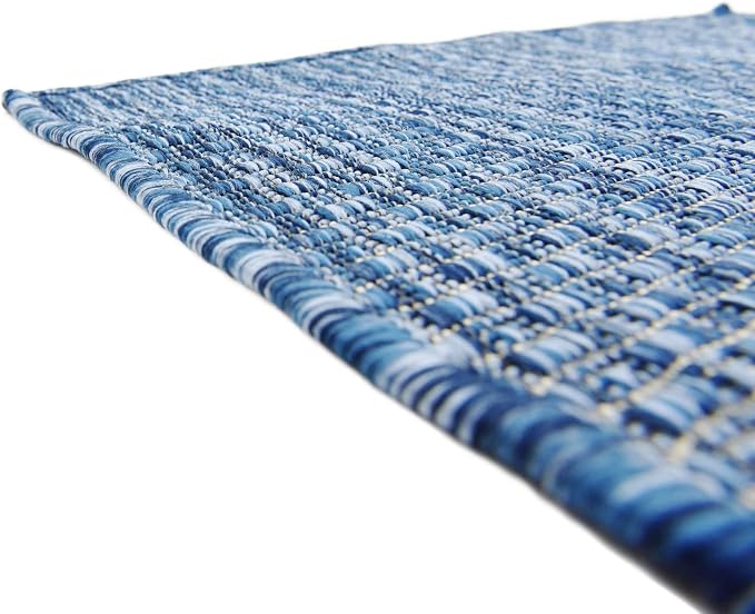 Unique Loom Collection Casual Transitional Solid Heathered Indoor/Outdoor Flatweave Area Rug (2' x 6' 1" Runner, Blue/Navy Blue)