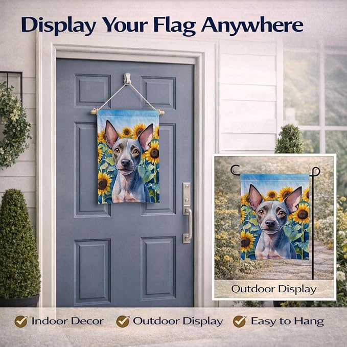Caroline's Treasures DAC6010GF American Hairless Terrier in Sunflowers Garden Flag Mailbox Flag Decorative Yard Flag Banner Outside Patio Artwork Yard Flower Beds, Garden Size, Multicolor