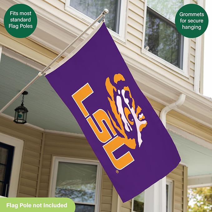 NCAA Louisiana State University Flag with Grommets, 3'x5' LSU Tigers Outdoor College Flags & Banners for Garden Patio Indoor Wall Décor