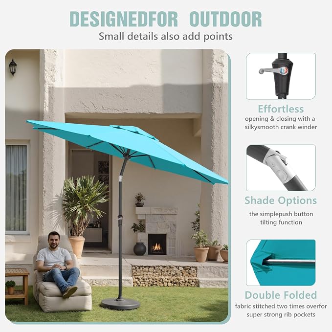 Sannwsg Patio Umbrellas, Pool Umbrella with 8 Sturdy Ribs, Outdoor Umbrella with Push Button Tilt/Crank, Deck Umbrellas, Market Umbrela Table for Backyard, Deck, Garden, Pool
