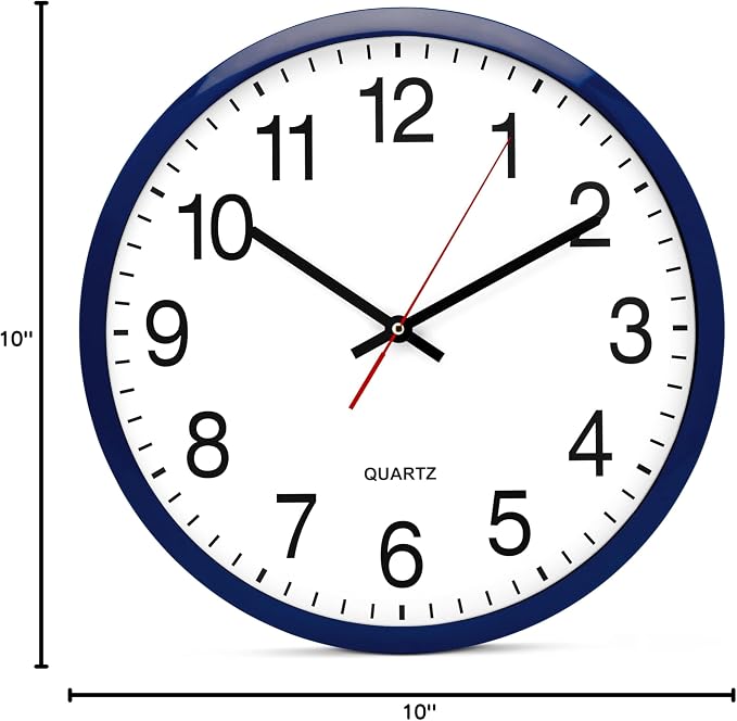 Bernhard Products Navy Wall Clock, Silent Non Ticking - 16 Inch Extra Large Quality Quartz Battery Operated Round Easy to Read Home/Office/Business/Kitchen/Classroom/School Clocks
