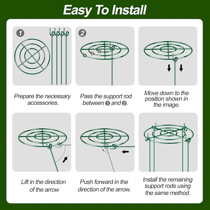 8 Pack Peony Cages and Supports with Plant Support Stakes for Outdoor Indoor Plants 12" D 16" High Tall Heavy Duty Metal Peony Support Cage Ring for Peony Rose Flower Tomato Hydrangea