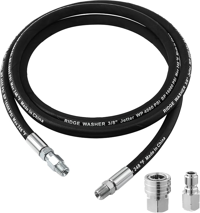 RIDGE WASHER Pressure Washer Whip Hose with Swivel, 3/8'' Power Washer Jumper Hoses, Hose Reel Connector Hoses for Pressure Washing with Adapter Set, 8 FT, 4000 PSI