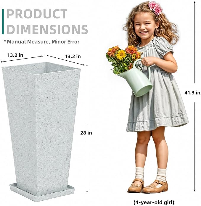 Autodaya 28" Tall Planters for Outdoor Plants, Extra-Large White Flower Pots for Blaconl, Porch, Living Room Corner, Garden, Patio, Deck Decor