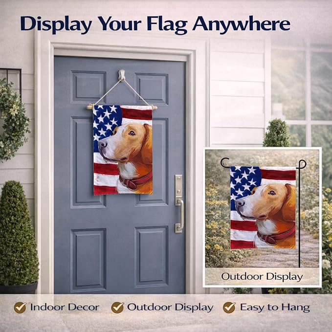 Caroline's Treasures CK6662GF Posavac Hound Dog American Flag Garden Flag Mailbox Flag Decorative Yard Flag Banner Outside Patio Artwork Yard Flower Beds, Garden Size, Multicolor