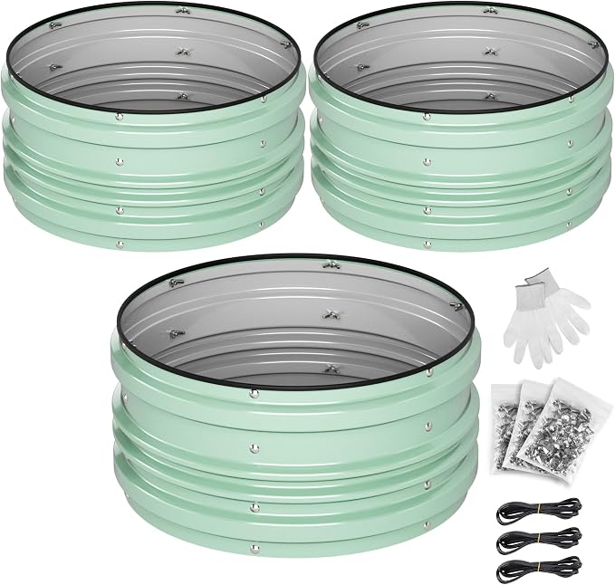 WORKPRO 3Pcs 2x2x1ft Galvanized Raised Garden Bed Set, Rust & Corrosion Protection, Easy Assembly, Safe Edge, Ideal for Vegetables & Flowers, Green