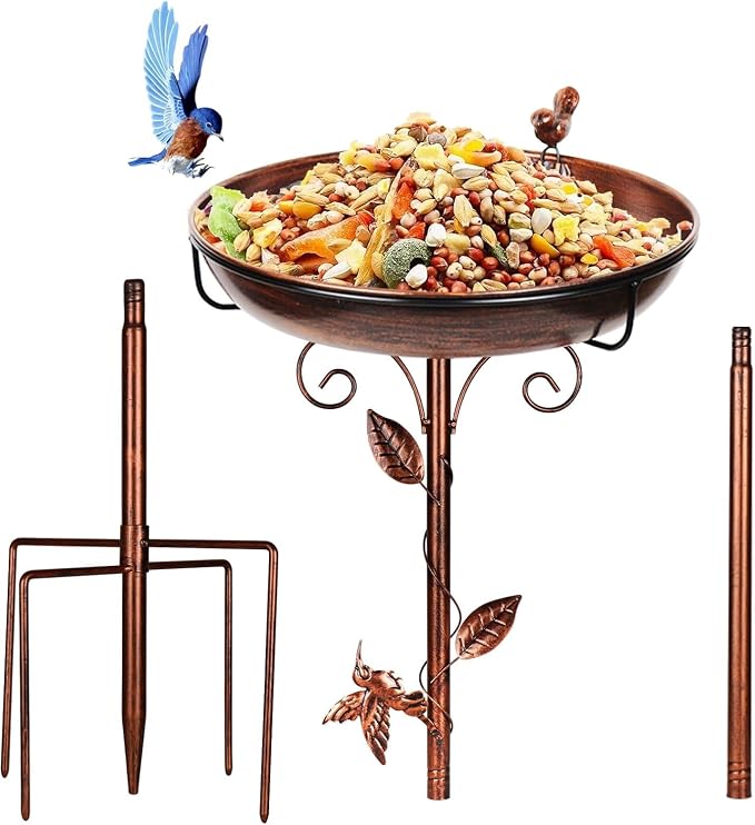 Bird Bath for Outside 38.5 Inch Bronze Freestanding Garden Birdbath | Metal bird bath with floral scroll 5-Pronged Base Deep large bowl for birds drinking & bathing Yard patio landscape decor