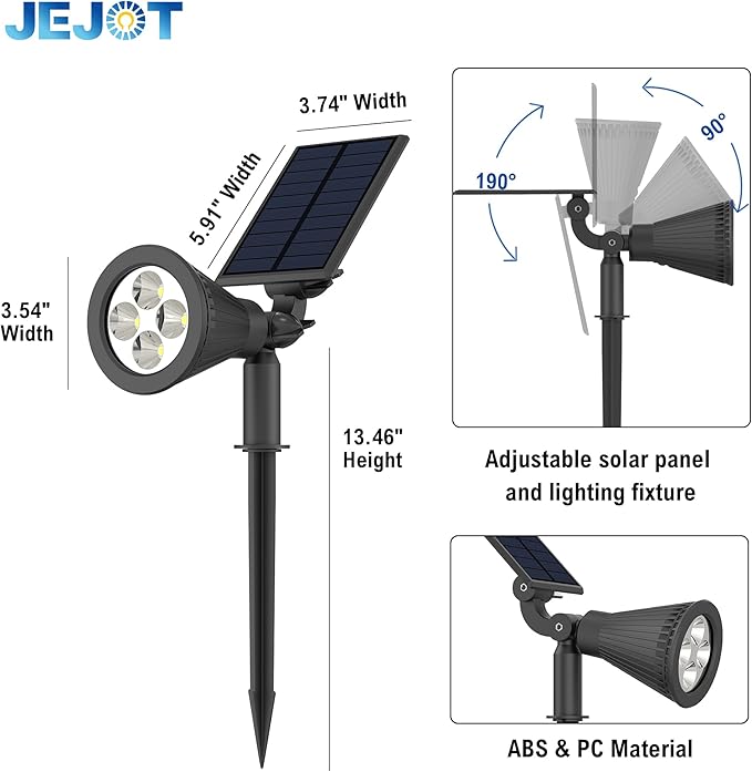 JEJOT 2 Pack Solar Lights Outdoor Waterproof,Warm White Light,2 Lighting Modes,Solar Powered Spotlights for Yard Garden Solar Spot Lights for Flag Landscape Auto On/Off