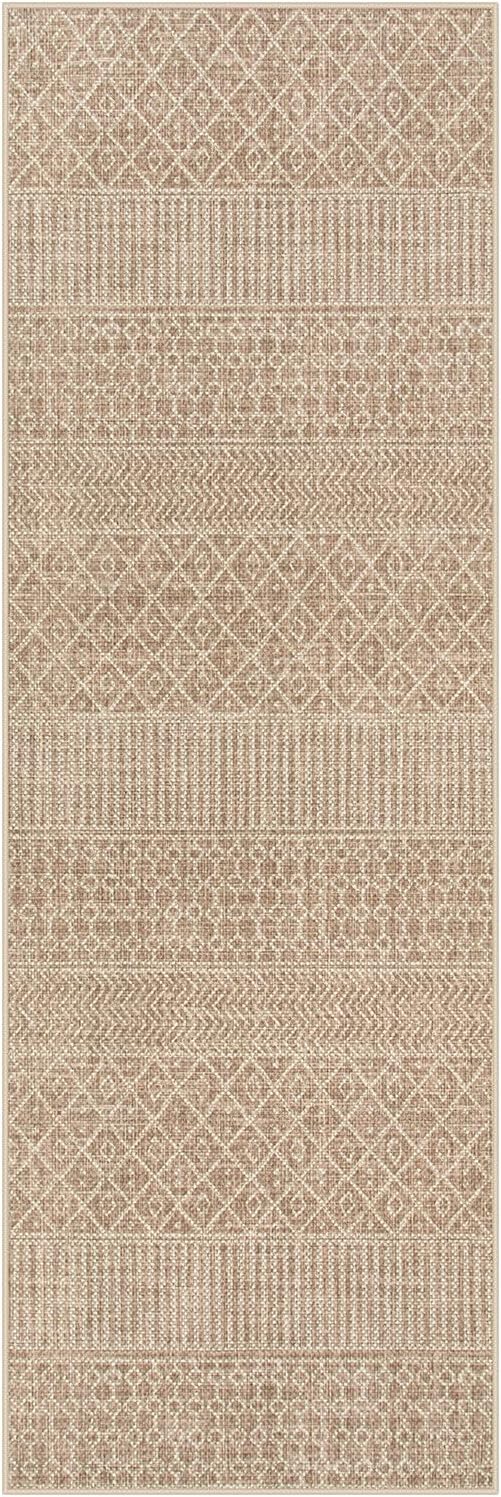 Lahome Farmhouse Washable 2x6 Hallway Runner, Non-Slip, Beige/Brown | Boho Textured Neutral, Low-Pile, Geometric Pattern, Modern, Moroccan, Entryway Hallway Runner Kitchen Bathroom Laundry Room