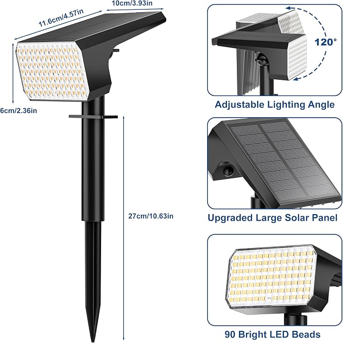 LANSOW Solar Spot Lights Outdoor Waterproof IP67, (8 Pack/90 LED/4 Modes) Solar Landscape Spotlights, 2-in-1 Solar Powered Flood Lights for Yard Garden Pathway Outside Tree, Auto ON/Off(Warm White)