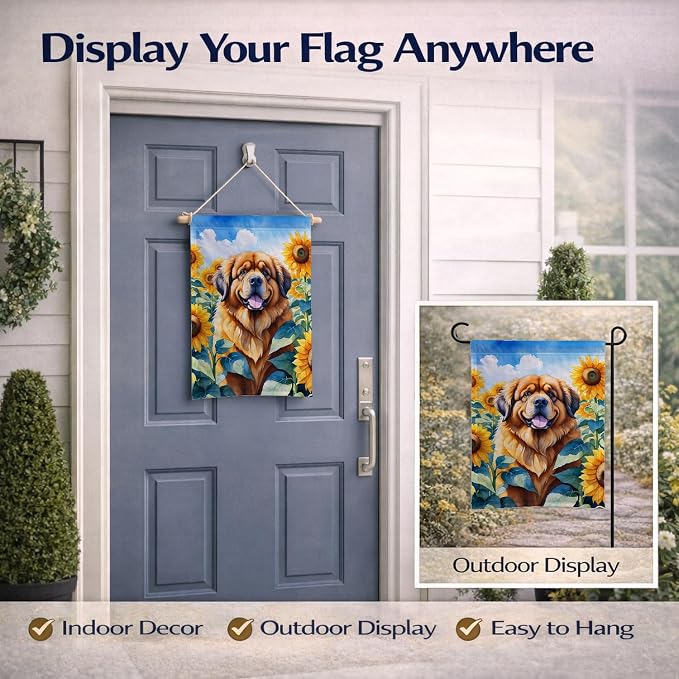 Caroline's Treasures DAC6166GF Tibetan Mastiff in Sunflowers Garden Flag Mailbox Flag Decorative Yard Flag Banner Outside Patio Artwork Yard Flower Beds, Garden Size, Multicolor