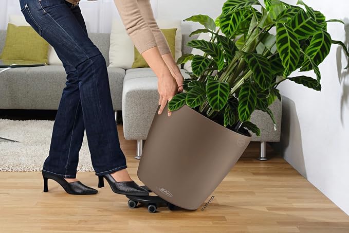 Lechuza Classico Color 43 Sand Brown, Self-Watering Round Planter, D16.5 H15.7 in